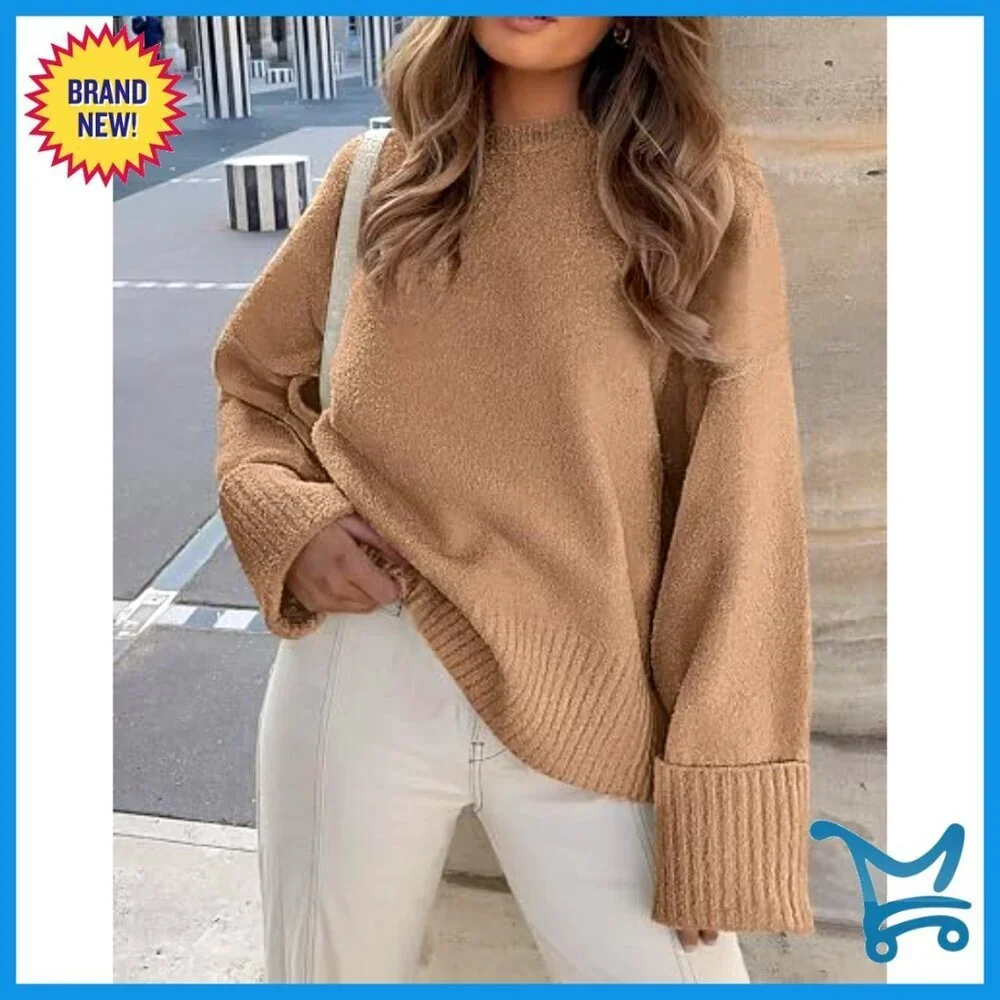 Oversized Chunky Knit Sweater Fuzzy Crewneck Pullover Long Sleeve Casual